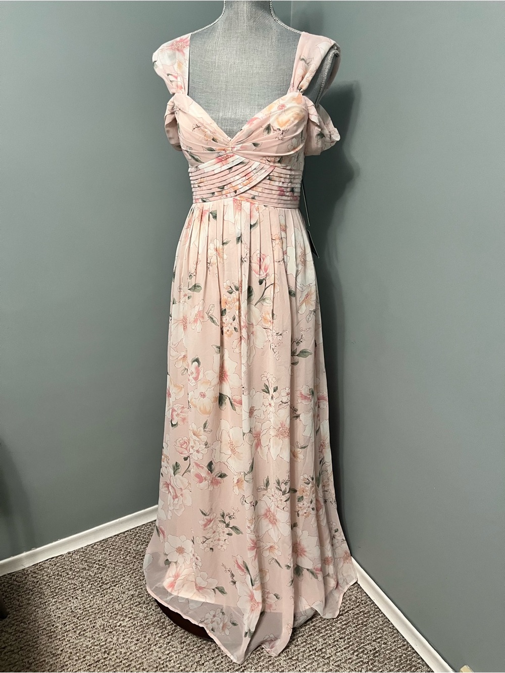 LULUS Make Me Move Light Pink Floral Print Maxi Dress NWT Womens size small